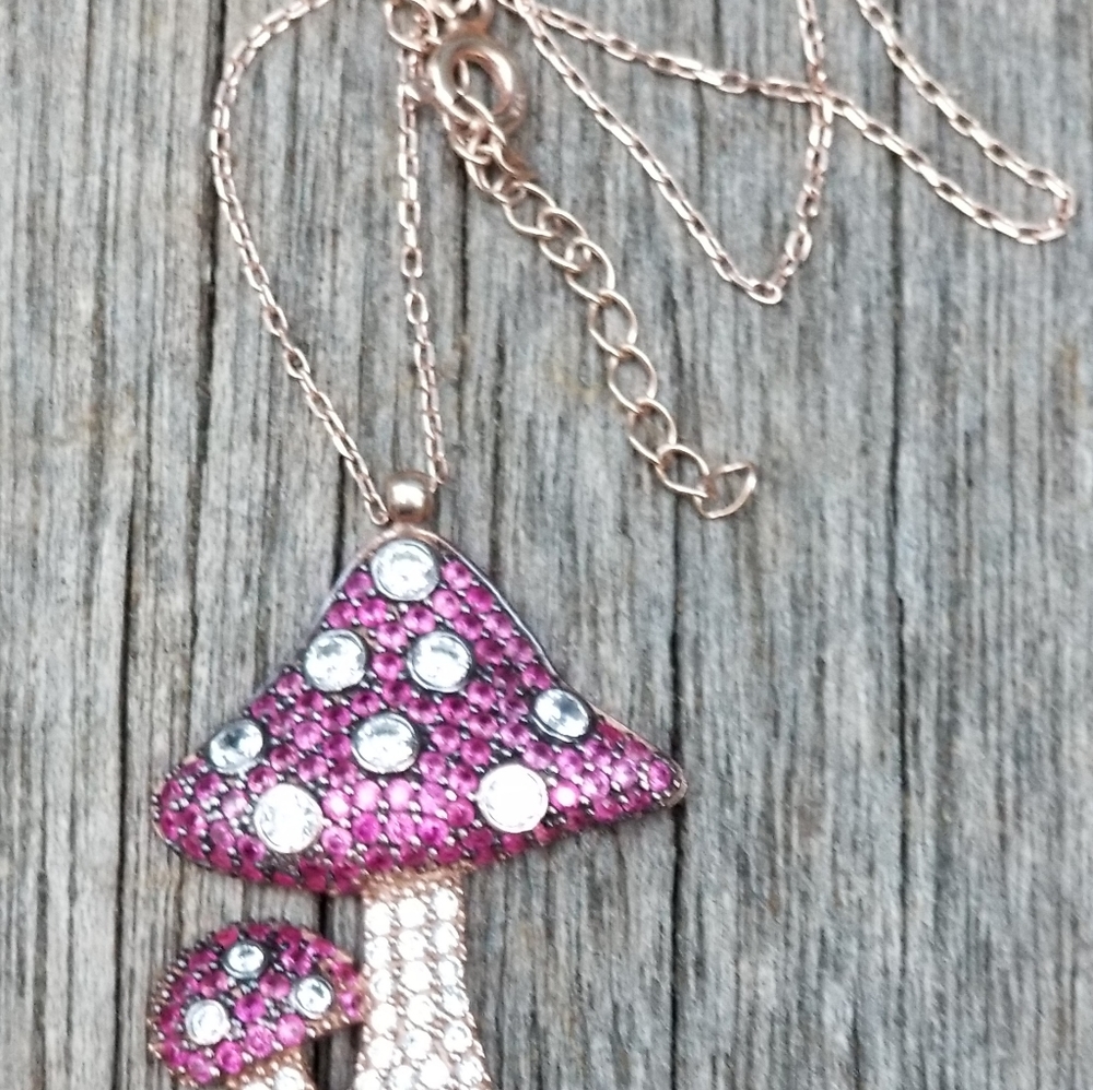 Rose gold rubies & white Topaz mushrooms 17" - Picture 6 of 6